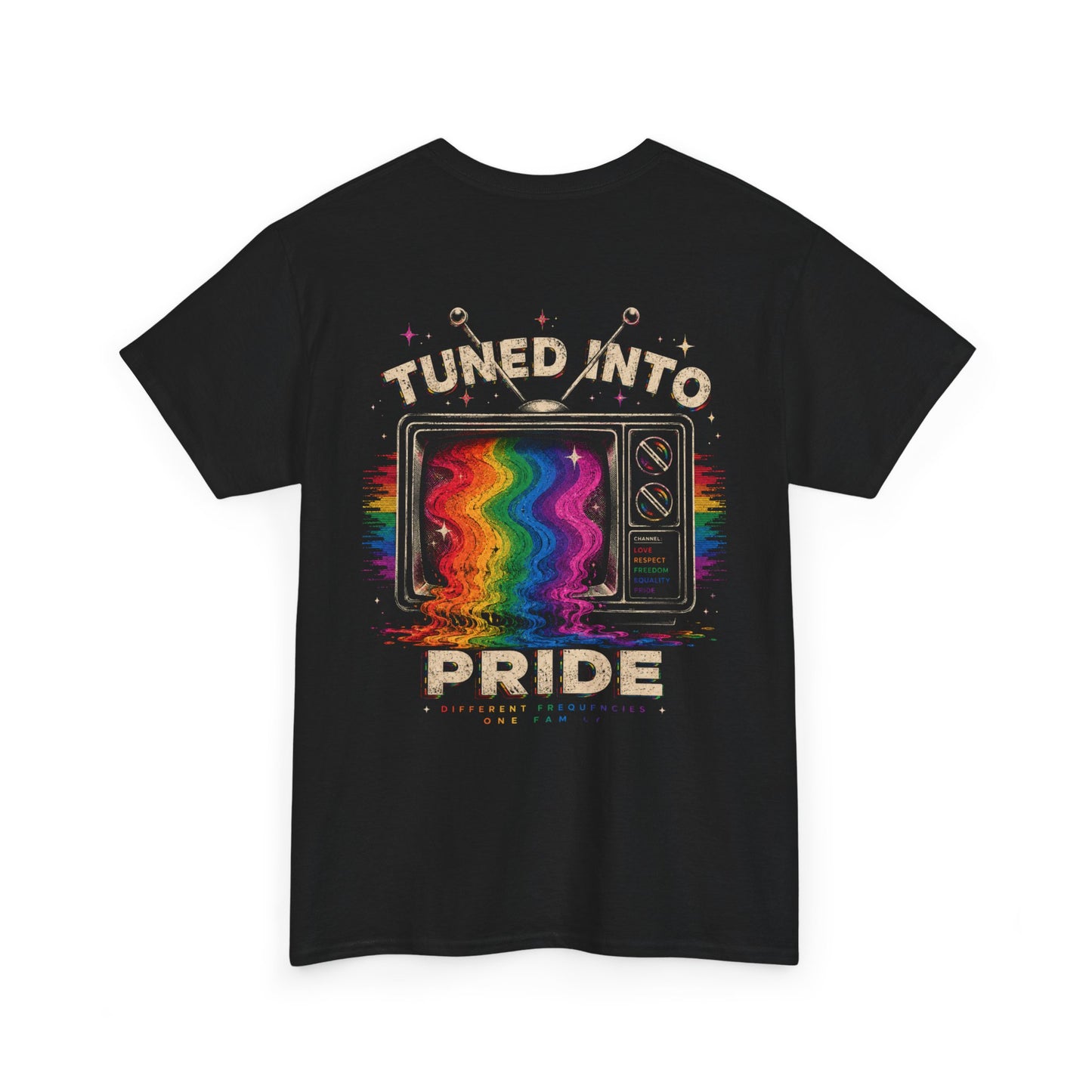 T-Shirt — "Tuned Into Pride" Rainbow TV Graphic Tee