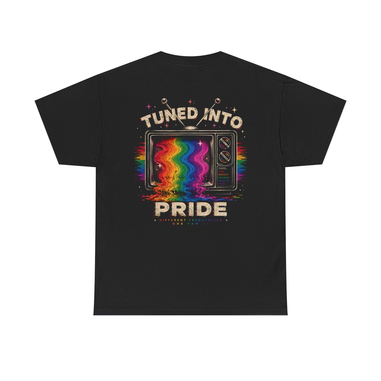 T-Shirt — "Tuned Into Pride" Rainbow TV Graphic Tee
