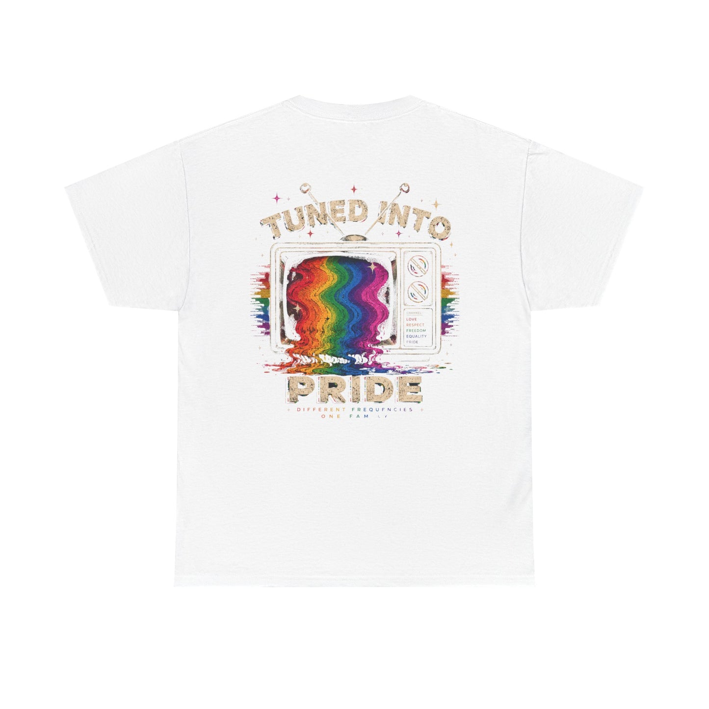 T-Shirt — "Tuned Into Pride" Rainbow TV Graphic Tee