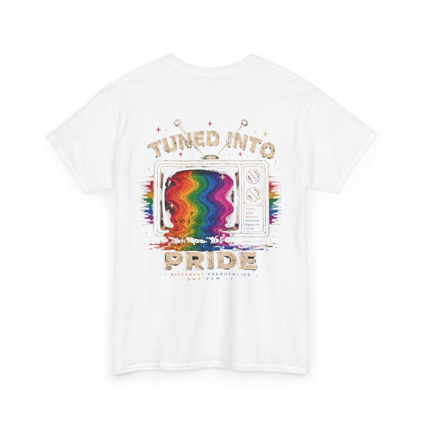 T-Shirt — "Tuned Into Pride" Rainbow TV Graphic Tee