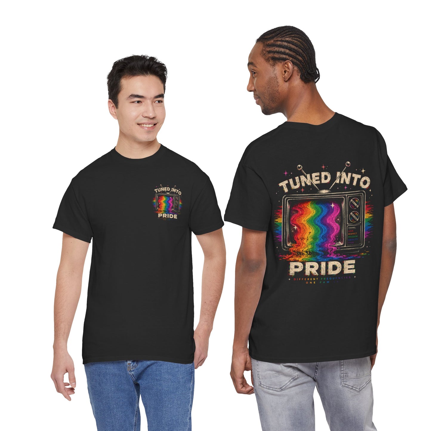 T-Shirt — "Tuned Into Pride" Rainbow TV Graphic Tee